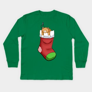 christmas sock cat Kids Long Sleeve T-Shirt